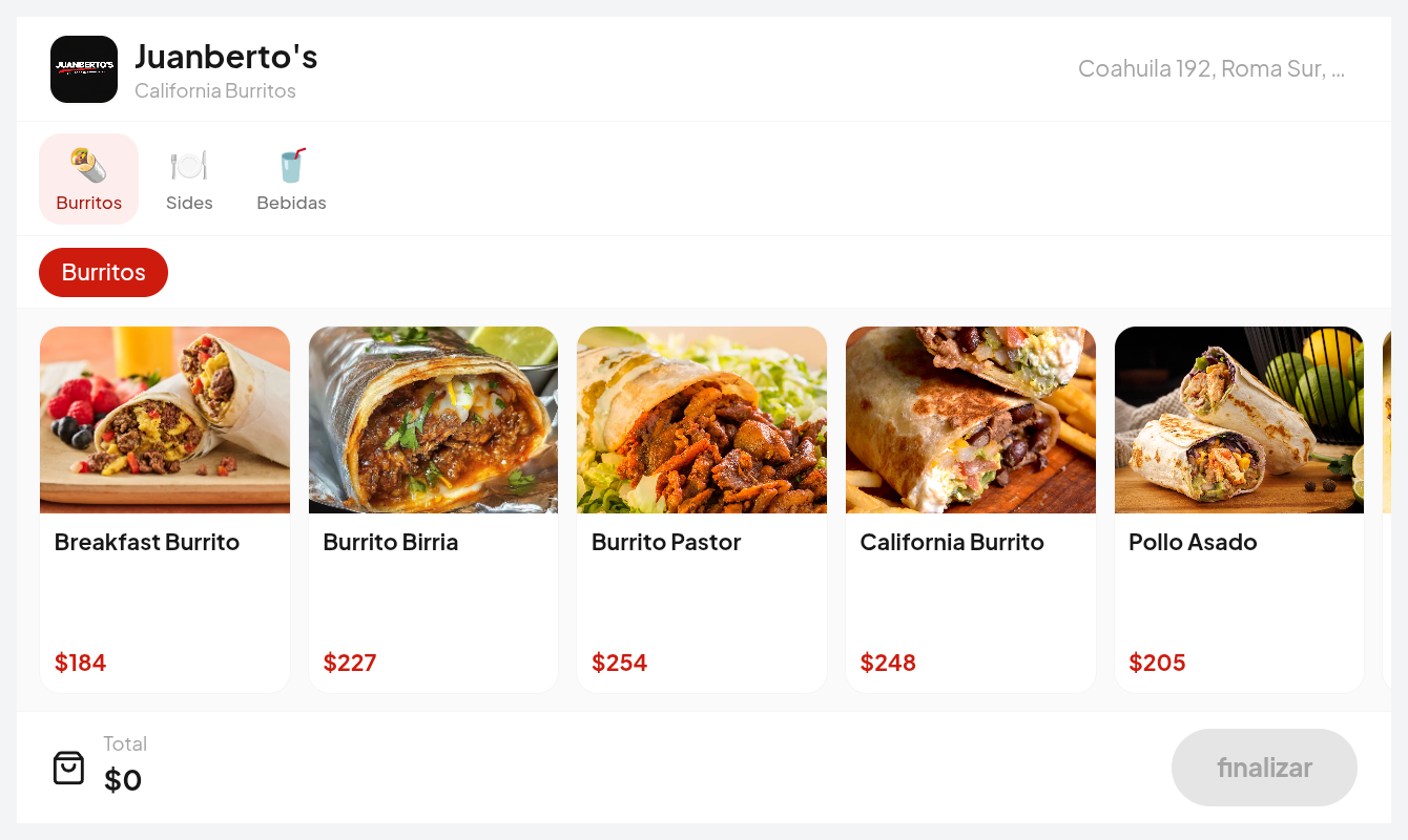 Desktop Kitchen kiosk menu